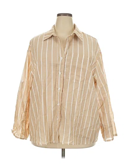 Pre-owned Shein 3/4 Sleeve Button Down Shirt In Tan