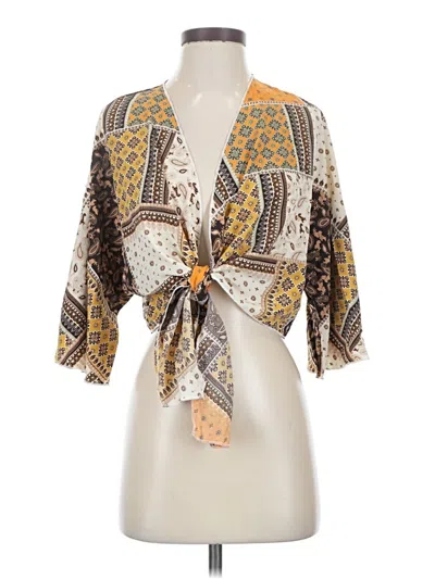 Pre-owned Shein 3/4 Sleeve T-shirt In Brown