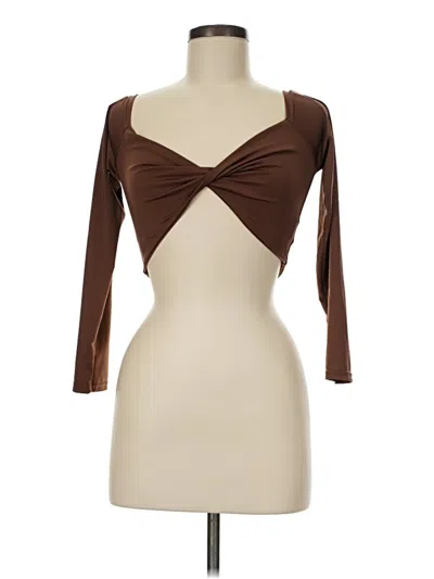 Pre-owned Shein 3/4 Sleeve T-shirt In Brown