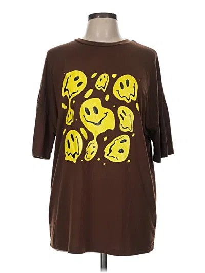 Pre-owned Shein 3/4 Sleeve T-shirt In Brown