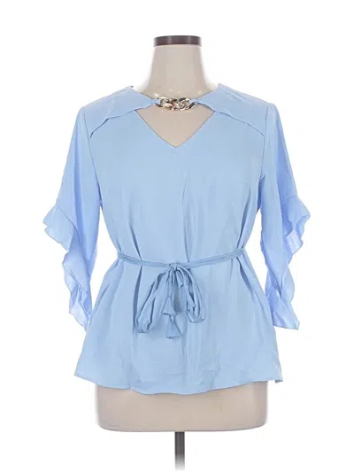 Pre-owned Shein Curve 3/4 Sleeve Blouse In Blue