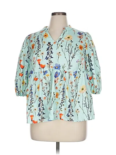 Pre-owned Shein Curve 3/4 Sleeve Blouse In Blue