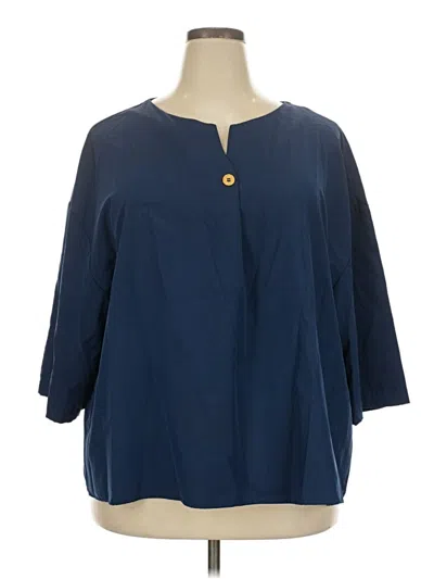 Pre-owned Shein Curve 3/4 Sleeve Blouse In Blue
