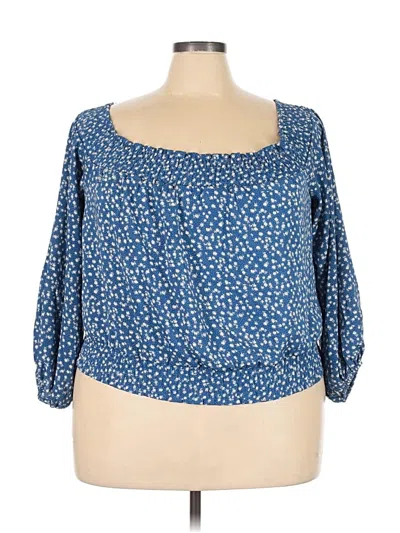 Pre-owned Shein Curve 3/4 Sleeve Blouse In Blue