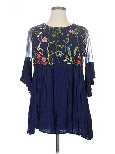 Pre-owned Shein Curve 3/4 Sleeve Blouse In Blue