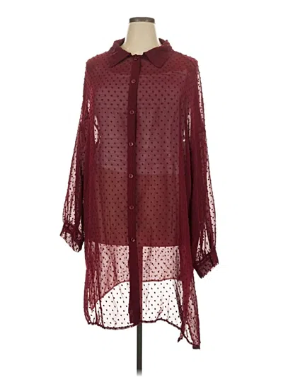 Pre-owned Shein Curve 3/4 Sleeve Blouse In Burgundy