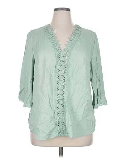 Pre-owned Shein Curve 3/4 Sleeve Blouse In Green