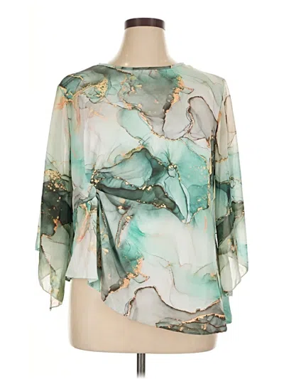 Pre-owned Shein Curve 3/4 Sleeve Blouse In Green