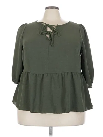 Pre-owned Shein Curve 3/4 Sleeve Blouse In Green