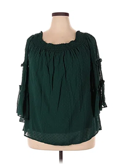 Pre-owned Shein Curve 3/4 Sleeve Blouse In Green