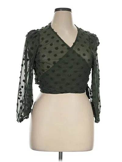 Pre-owned Shein Curve 3/4 Sleeve Blouse In Green