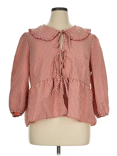 Pre-owned Shein Curve 3/4 Sleeve Blouse In Red