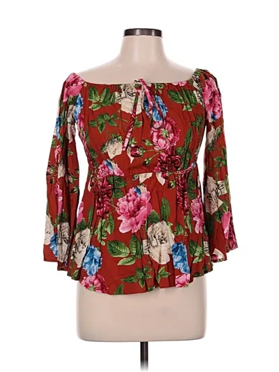 Pre-owned Shein Curve 3/4 Sleeve Blouse In Red