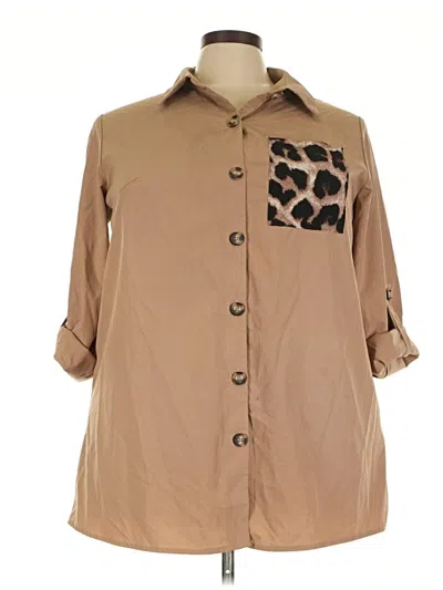 Pre-owned Shein Curve 3/4 Sleeve Blouse In Tan