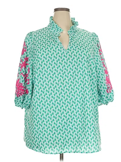 Pre-owned Shein Curve 3/4 Sleeve Blouse In Teal