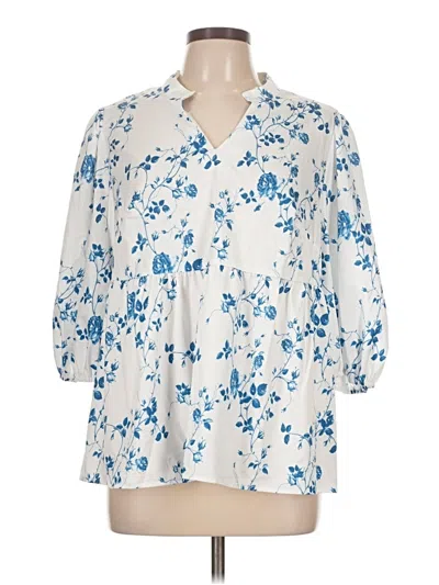 Pre-owned Shein Curve 3/4 Sleeve Blouse In White
