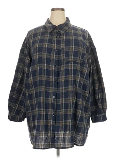 Pre-owned Shein Curve 3/4 Sleeve Button Down Shirt In Blue