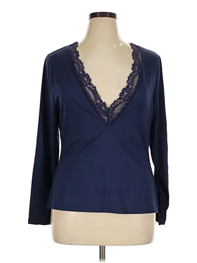 Pre-owned Shein Curve 3/4 Sleeve Top Blue Plunge Neckline Tops