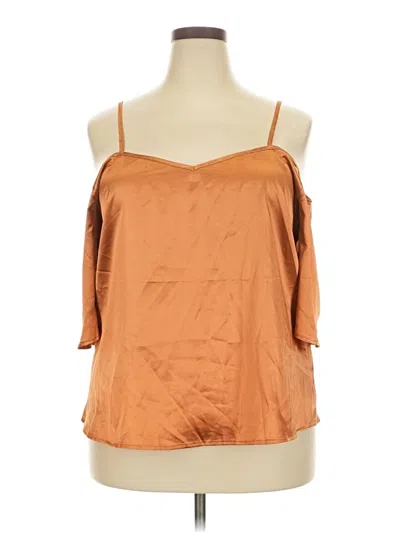 Pre-owned Shein Curve 3/4 Sleeve Top Brown Cold Shoulder Neckline Tops