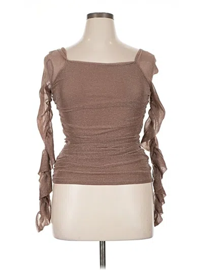 Pre-owned Shein Curve 3/4 Sleeve Top Brown One Shoulder Neckline Tops