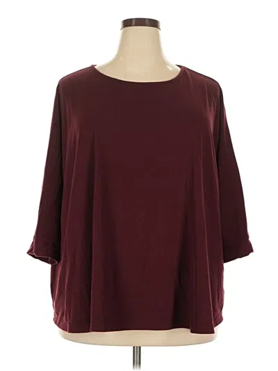 Pre-owned Shein Curve 3/4 Sleeve Top Burgundy Boatneck Tops