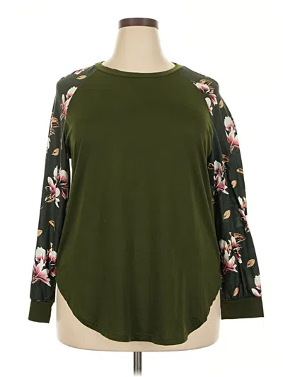 Pre-owned Shein Curve 3/4 Sleeve Top Green Boatneck Tops