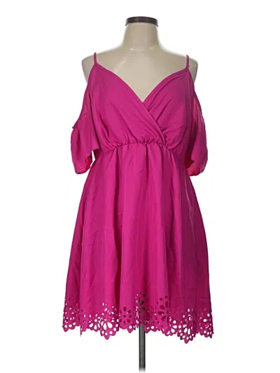 Pre-owned Shein Curve 3/4 Sleeve Top Pink Cold Shoulder Neckline Tops