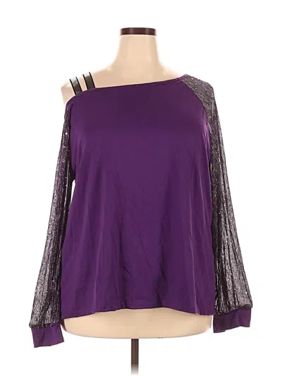 Pre-owned Shein Curve 3/4 Sleeve Top Purple Cold Shoulder Neckline Tops
