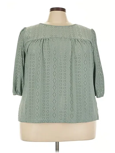 Pre-owned Shein Curve 3/4 Sleeve T-shirt In Green