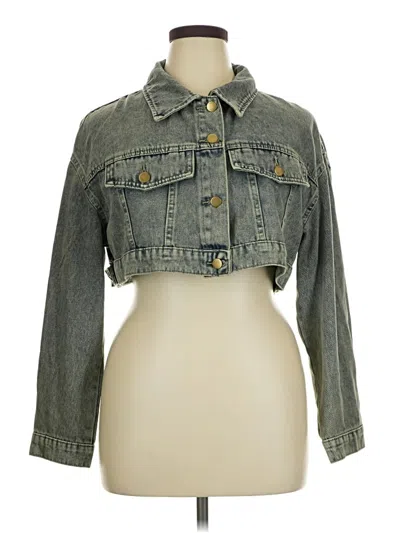 Pre-owned Shein Curve Denim Jacket In Green