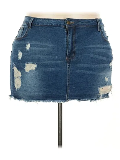 Pre-owned Shein Curve Denim Skirt In Blue