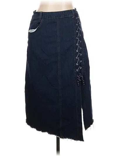 Pre-owned Shein Curve Denim Skirt In Blue