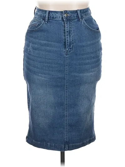 Pre-owned Shein Curve Denim Skirt In Blue