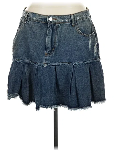 Pre-owned Shein Curve Denim Skirt In Blue