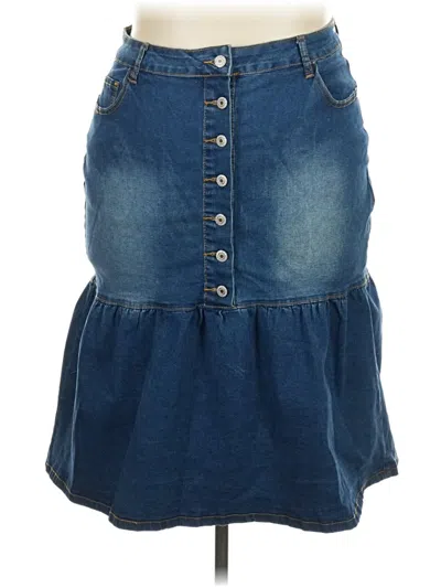 Pre-owned Shein Curve Denim Skirt In Blue