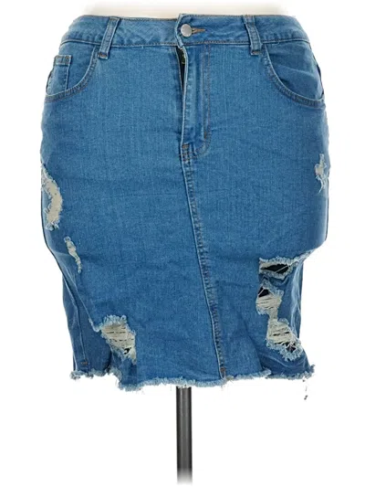 Pre-owned Shein Curve Denim Skirt In Blue