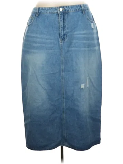 Pre-owned Shein Curve Denim Skirt In Blue