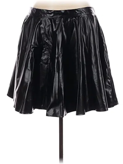 Pre-owned Shein Curve Faux Leather Skirt In Black