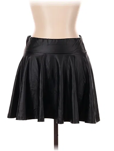 Pre-owned Shein Curve Faux Leather Skirt In Black