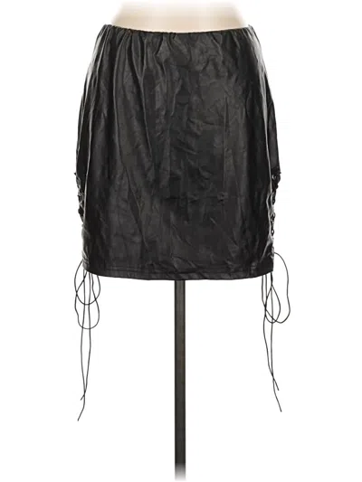 Pre-owned Shein Curve Faux Leather Skirt In Black