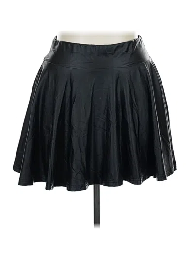Pre-owned Shein Curve Faux Leather Skirt In Black