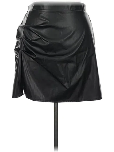 Pre-owned Shein Curve Faux Leather Skirt In Black