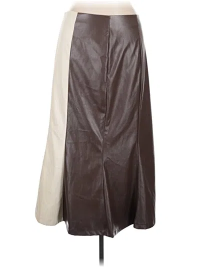 Pre-owned Shein Curve Faux Leather Skirt In Brown