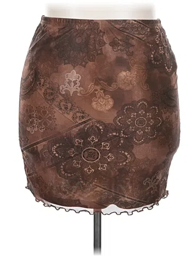 Pre-owned Shein Curve Faux Leather Skirt In Brown