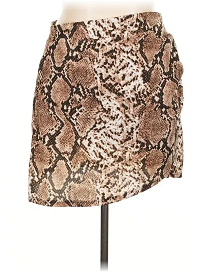 Pre-owned Shein Curve Faux Leather Skirt In Brown