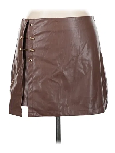 Pre-owned Shein Curve Faux Leather Skirt In Brown