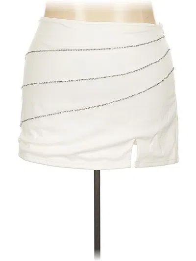 Pre-owned Shein Curve Faux Leather Skirt In White