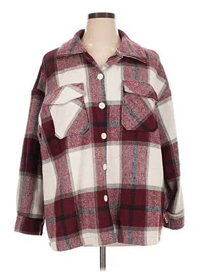 Pre-owned Shein Curve Fleece Jacket In Burgundy