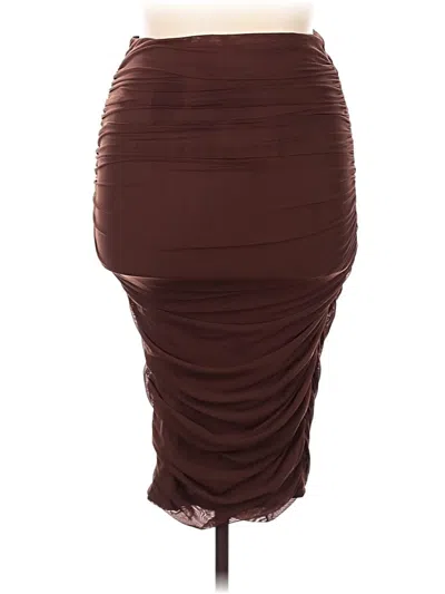 Pre-owned Shein Curve Formal Skirt In Brown