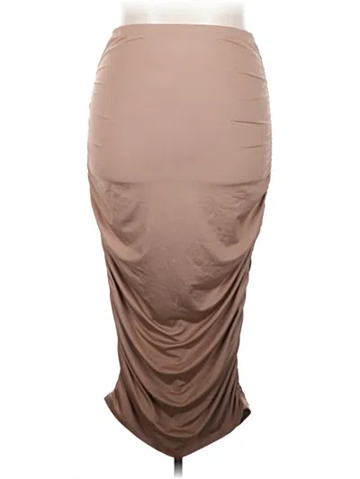Pre-owned Shein Curve Formal Skirt In Brown